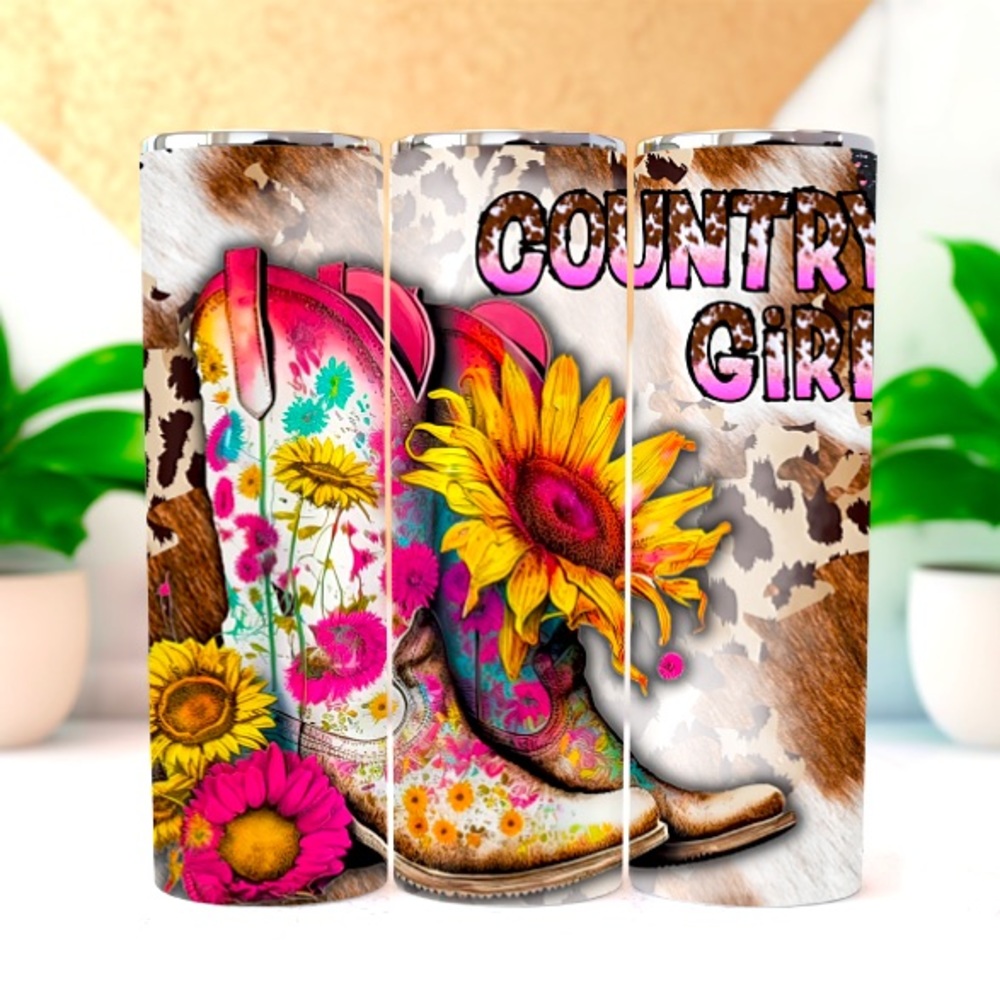 Country Girl Custom 20oz Tumbler with slide lid & Plastic Straw